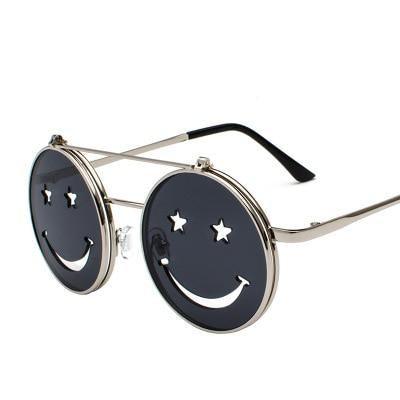 Retro Stylish Fashionable Sunglasses Smiley Face Shaped Round Frame Sunglasses For Ladies Cool Fashion Sunglasses For Men Unisex Summer Outdoor Vintage Sunglasses -Sunglasses- Melted Glam LLC