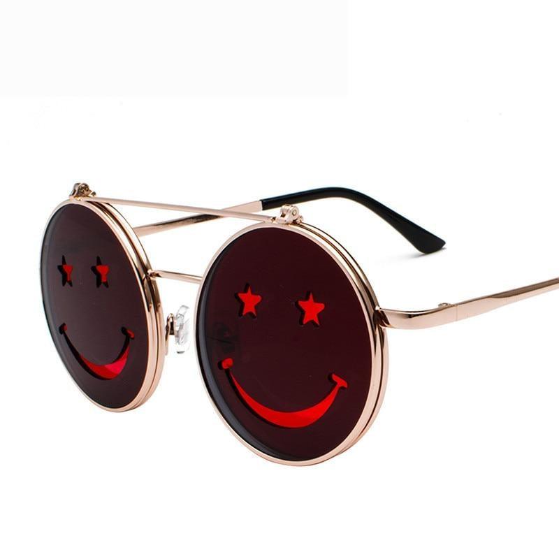 Retro Stylish Fashionable Sunglasses Smiley Face Shaped Round Frame Sunglasses For Ladies Cool Fashion Sunglasses For Men Unisex Summer Outdoor Vintage Sunglasses -Sunglasses- Melted Glam LLC