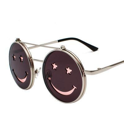 Retro Stylish Fashionable Sunglasses Smiley Face Shaped Round Frame Sunglasses For Ladies Cool Fashion Sunglasses For Men Unisex Summer Outdoor Vintage Sunglasses -Sunglasses- Melted Glam LLC