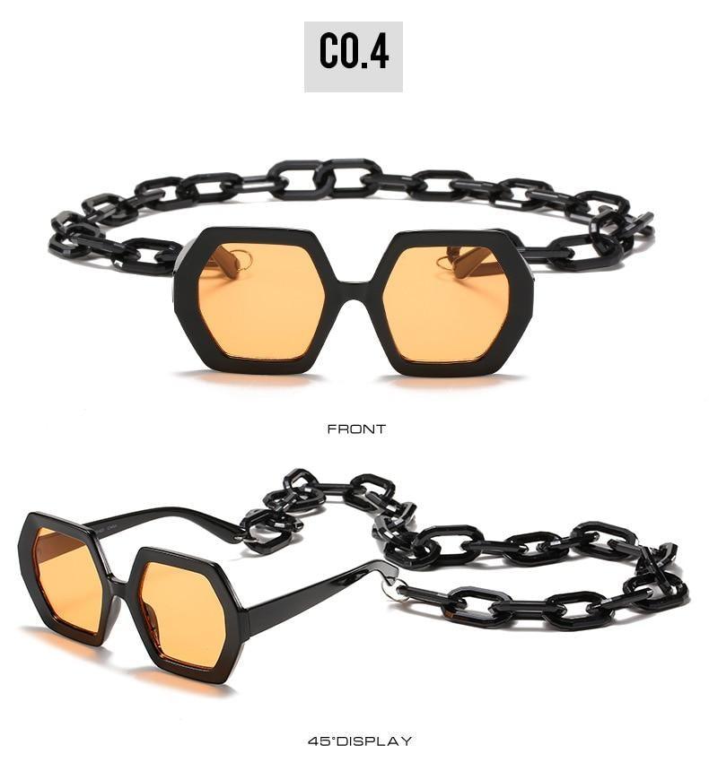 Women Elegant Design Sunglasses Stylish Fashionable Square Shape Sunglasses For Women Latest Unique Chain Style Sun Glasses For Female New Different Shades Large Frame Eyewear -sunglasses- Melted Glam LLC