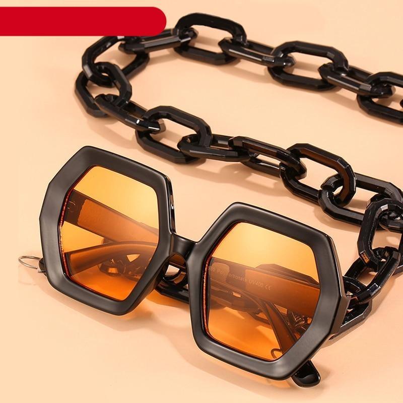 Women Elegant Design Sunglasses Stylish Fashionable Square Shape Sunglasses For Women Latest Unique Chain Style Sun Glasses For Female New Different Shades Large Frame Eyewear -sunglasses- Melted Glam LLC