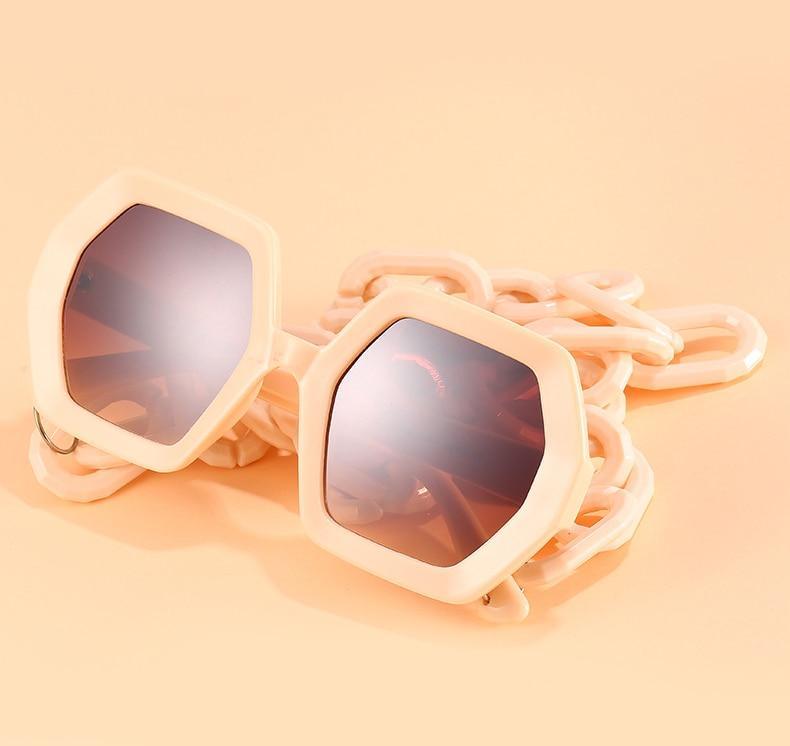 Women Elegant Design Sunglasses Stylish Fashionable Square Shape Sunglasses For Women Latest Unique Chain Style Sun Glasses For Female New Different Shades Large Frame Eyewear -sunglasses- Melted Glam LLC
