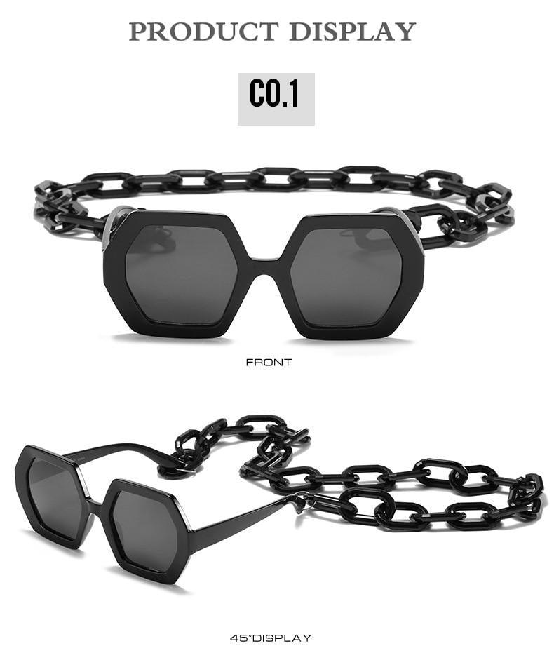 Women Elegant Design Sunglasses Stylish Fashionable Square Shape Sunglasses For Women Latest Unique Chain Style Sun Glasses For Female New Different Shades Large Frame Eyewear -sunglasses- Melted Glam LLC