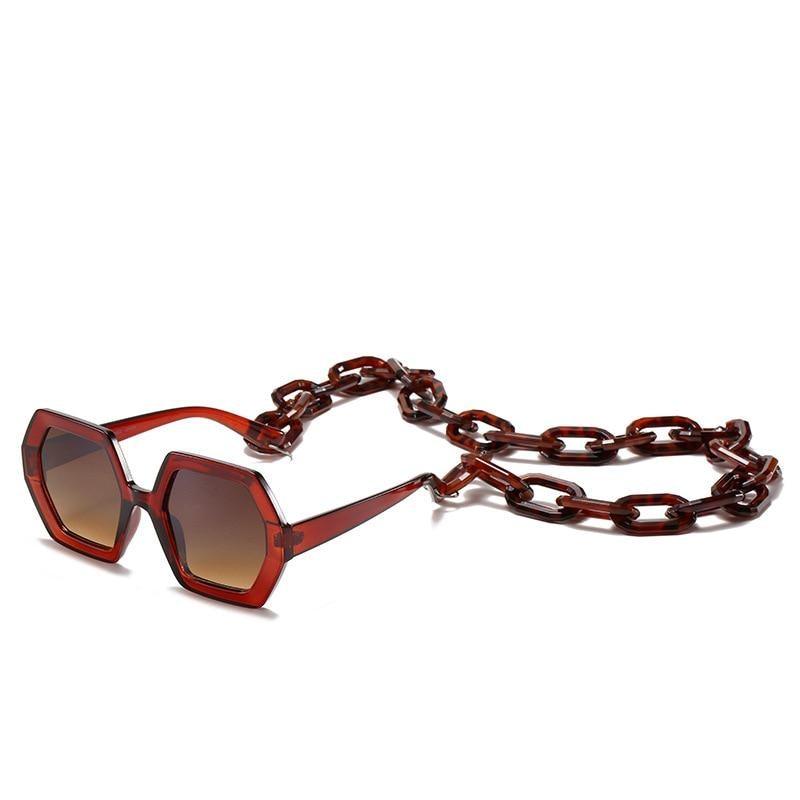 Women Elegant Design Sunglasses Stylish Fashionable Square Shape Sunglasses For Women Latest Unique Chain Style Sun Glasses For Female New Different Shades Large Frame Eyewear -sunglasses- Melted Glam LLC