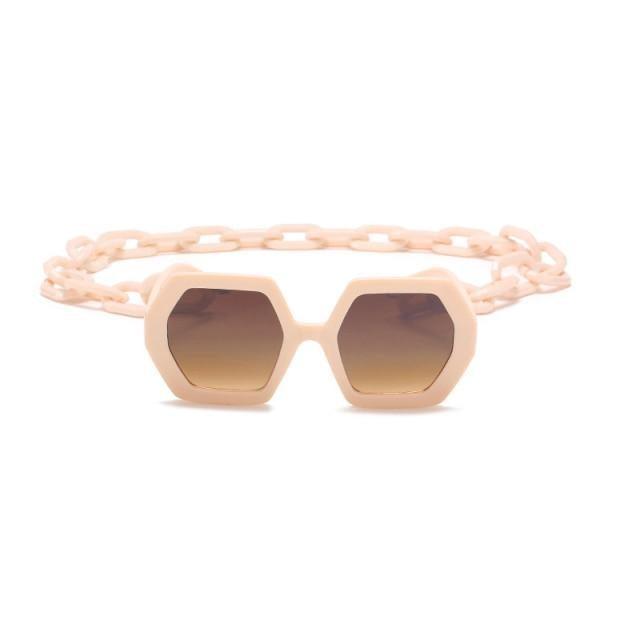 Women Elegant Design Sunglasses Stylish Fashionable Square Shape Sunglasses For Women Latest Unique Chain Style Sun Glasses For Female New Different Shades Large Frame Eyewear -sunglasses- Melted Glam LLC