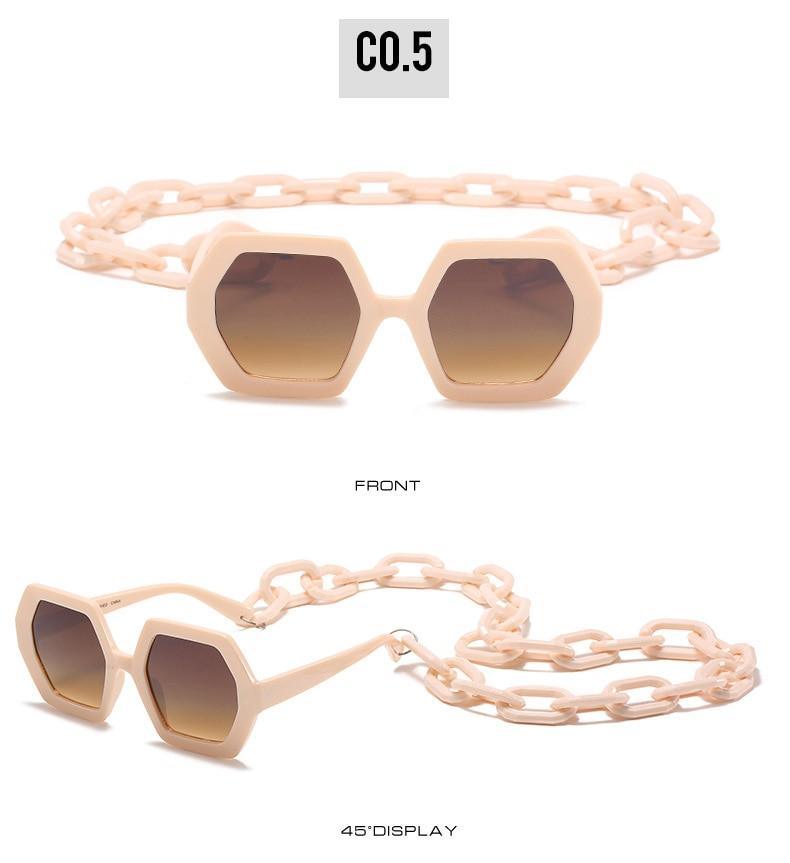 Women Elegant Design Sunglasses Stylish Fashionable Square Shape Sunglasses For Women Latest Unique Chain Style Sun Glasses For Female New Different Shades Large Frame Eyewear -sunglasses- Melted Glam LLC