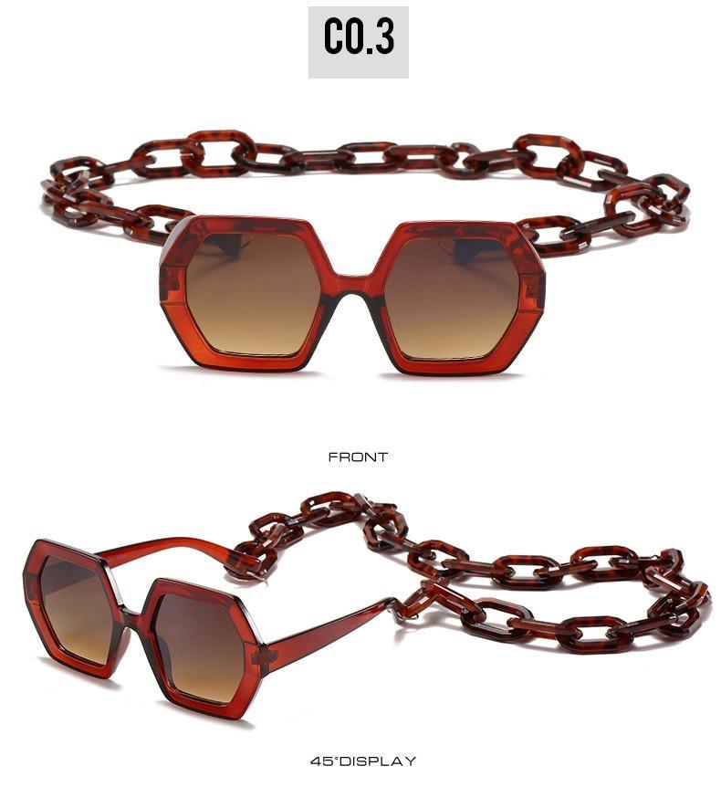 Women Elegant Design Sunglasses Stylish Fashionable Square Shape Sunglasses For Women Latest Unique Chain Style Sun Glasses For Female New Different Shades Large Frame Eyewear -sunglasses- Melted Glam LLC