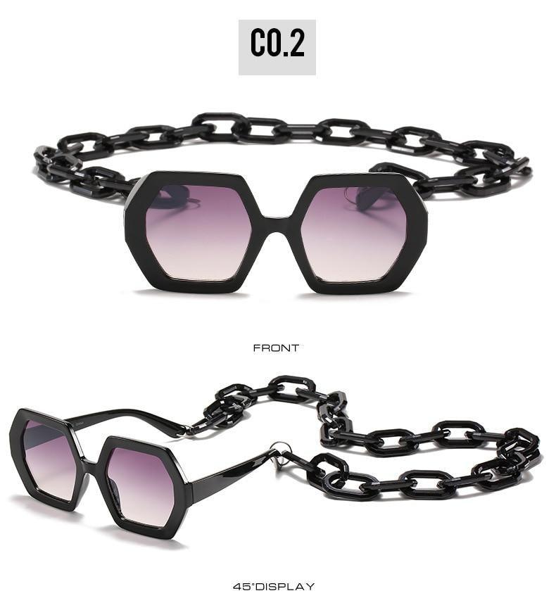Women Elegant Design Sunglasses Stylish Fashionable Square Shape Sunglasses For Women Latest Unique Chain Style Sun Glasses For Female New Different Shades Large Frame Eyewear -sunglasses- Melted Glam LLC