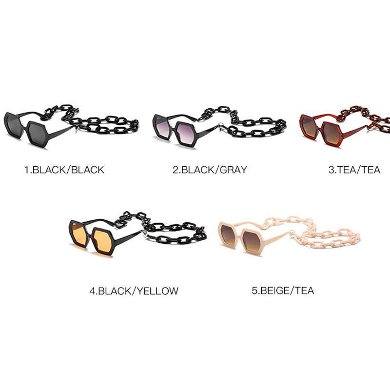 Women Elegant Design Sunglasses Stylish Fashionable Square Shape Sunglasses For Women Latest Unique Chain Style Sun Glasses For Female New Different Shades Large Frame Eyewear -sunglasses- Melted Glam LLC