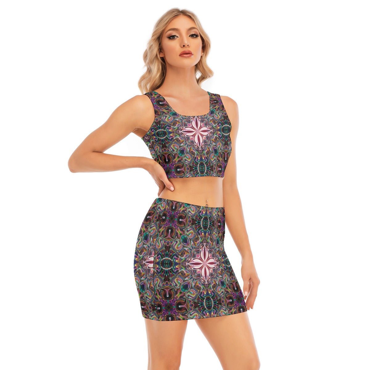 Crop Top & Skirt Set – Women's | 12 Melting Options | Rave & Festival Clothing | Melted Glam - Crop Top & Skirt Set - Melted Glam LLC
