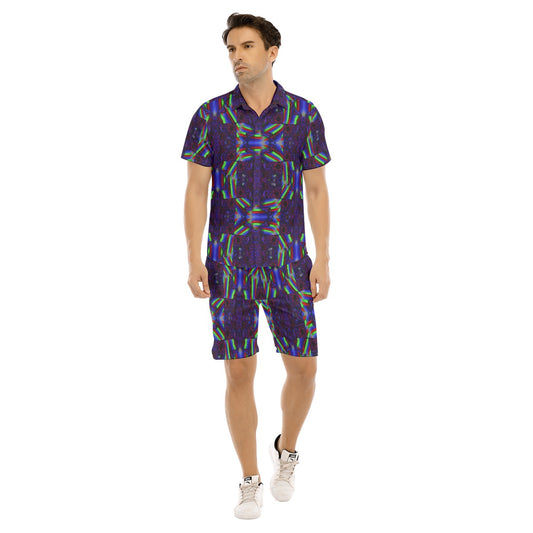 Level up your festival fashion with Melted Glam's custom men's short sleeve shirt set. Choose from 44 vibrant designs for a tropical and trippy experience!