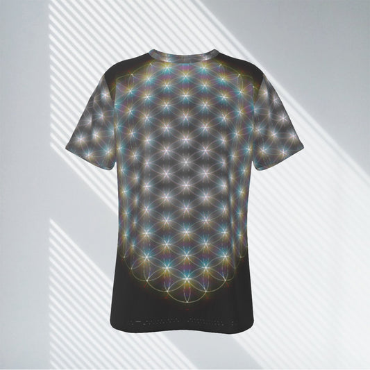 Step into the world of trippy fashion with Melted Glam's Flower of Life unisex T-Shirt. Featuring a mesmerizing Flower of Life symbol with a rainbow glow, this t-shirt is your ticket to style and comfort!